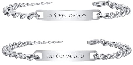 Partnerarmbänder mit Gravur Pärchen Armband Personalisiert - Paar Armbänder mit Namen Edelstahl Partnerarmband Verstellbarer Partner Armband Silber Partner Geschenke Weihnachten Geburtstag Jahrestag