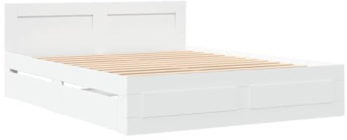 vidaXL Bettgestell, Bett mit Kopfteil, Bettrahmen mit Lattenrost, Doppelbett Schlafzimmerbett mit Stauraum, Weiß 160x200cm Holzwerkstoff