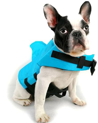 Voarge Costume da bagno per cani Giubbotto di salvataggio per cani Giubbotto di salvataggio per animali domestici Tuta da nuoto pinna di squalo blu (XL)