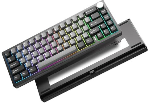 YUNZII AL68 Wireless Mechanical Tastaturen 60%, QMK/VIA Aluminum Tastatur,Hot Swappable Custom Keyboard with Knob, Gasket Structure,RGB Backlit Gaming Keyboard (Black, Milk v2 Switch)