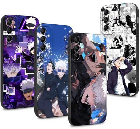 LunarDrift 4 Stück Handyhülle für Samsung A14 5G Hülle 6.6'', Anime Motiv Gojo Satoru Itadori Yuji Manga Muster Schutzhülle Jungs Case Schutz der Linse Design Silikon TPU Stoßfest, Schwarz2