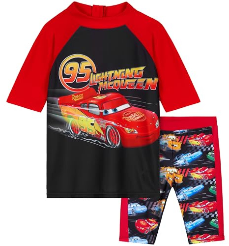 Disney Cars | Toy Story | Marvel Spidey Boys Swimming Costume Set 2 Piece Swimwear Rash Guard Top and Swimming Trunks Toddlers Kids Swimsuit