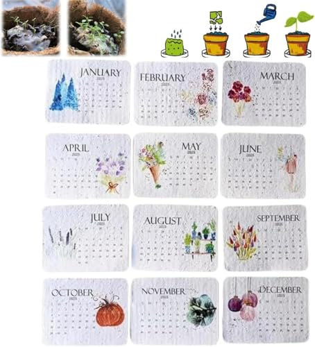 Pflanzbarer Saatkalender 2025, Recyceltem Saatpapier Tischkalender 2025, Umweltfreundlicher Tischkalender Aus Recyceltem Saatpapier, Pflanzenkalender 2025, Eco-Friendly Plantable Seed Calendar