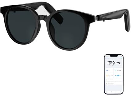 GetD Occhiali Bluetooth,Open-Ear Smart Glasses, Large Round occhiali da sole polarizzati,Audio Sunglasses Bluetooth5.4, anti-perdita di suono, riduzione rumore chiamate