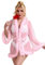 sunshinelady Vestaglia Corta Sexy da Donna con Bordi in Pile Rete Kimono Accappatoio Camicia da Notte Lingerie Babydoll Maniche Lunghe Trasparente Leggero Taglie Forti Rosa XL-XXL