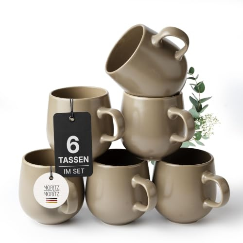 Moritz & Moritz Kaffeetassen 6er Set, 380 ml, Ø 9 cm - Moderne Kaffee Tassen, spülmaschinenfest & mikrowellengeeignet - Serie Alhambra