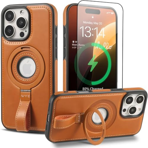 WYE MagCharge Magnetic Phone Case for iPhone 15 Pro Max, Slim MagSafe Compatible Protective Cover with Soft Touch Finish, Raised Camera Protection & Wireless Charging Support - Brown