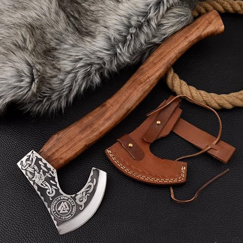 Beil Axt Geschmiedete Wikingeraxt Holzgriff Outdoor Axt Survival Campingaxt für Bushcraft Wald Garten Männer Geschenke MAQ2628B
