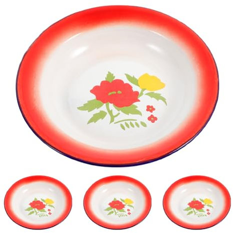 GOTTAJOY 4pcs Vintage Retro Round Enamel Plates 18cm Floral Design for Hot Pot Bbq Camping Durable Metal Home Serving