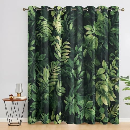 TMMDH Gardinen GrüN Verdunklungsvorhänge mit Ösen Thermo Vorhang Kälteschutz, Pfla nzenbläTter Blickdichte Gardinen Schlafzimmer Curtains Blackout Vorhang 214x168 cm(HöhexBreite), 2er Set