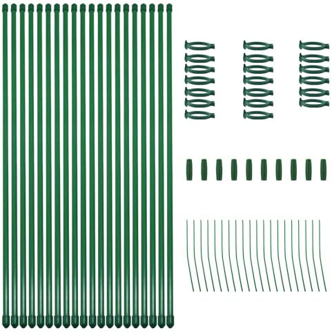 soitzhoc 20 pcs plant stakes, green garden plant support sticks, garden sticks, suitable for indoor and outdoor climbing plants such as orchids, roses and tomatoes, with rings and zip ties (40 cm)