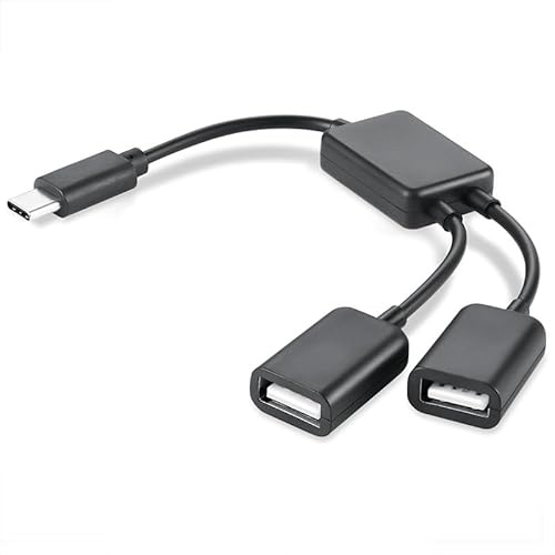 Leloco USB-C Y-Kabel 15 cm – Typ-C Stecker auf 2X USB-A Buchse, USB 2.0 OTG Splitter/Verteiler Adapter für Smartphone, Tablet, Laptop, PC, Auto, Xbox, LED Leuchten