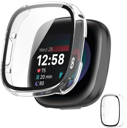 YIYAOLE Kompatibel mit Fitbit Sense 2/Versa 4 Schutzhülle,PC Hülle mit Displayschutzfolie Kompatibel für Fitbit Sense 2/Versa 4,Anti-Fall Kratzfeste Abdeckung Schutz Hülle(Transparent)