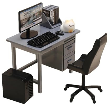 harayaa Puppenhaus Dekoration Puppenhaus Möbel Desktop-Computer Moderne Miniatur Computer Set, Grauer Schreibtisch
