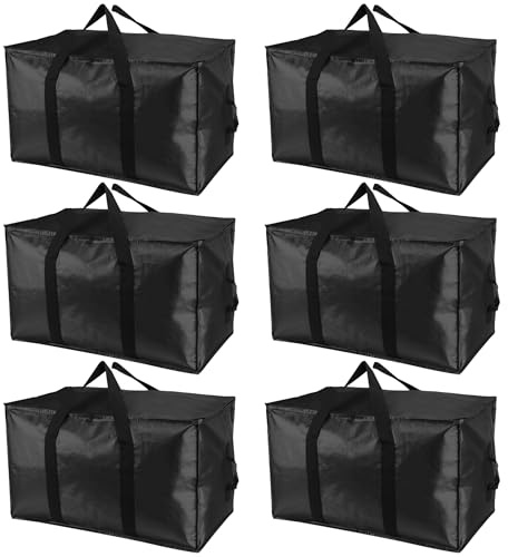 Bestdin 6 Pcs 80L Heavy Duty Storage Bags - Large Storage Bags with Zips, Tag Pocket, Reinforced Handles, Waterproof Moving Bags Perfect for College Dorm, Traveling, Camping, Christmas Decorations