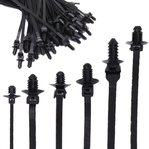 BENLIUDH 60 Stück Nylon-Kabelbinder zum Aufstecken, robuster Kabelbinder mit Pinnnadel, Tannenbaum-Reißverschlüsse, selbstschließendes Design für drinnen und draußen (6 Arten)