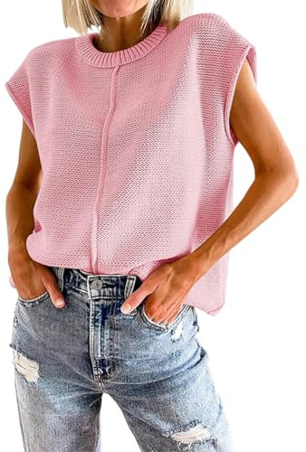 shownicer Pulls sans Manches Femme Col Rond Gilet en Tricot Décontracté Couleur Unie Pullover