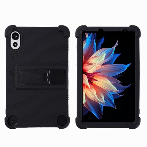 Hülle für Blackview ZENO 1 Android 15 Tablet 8 Zoll, Silikon Weich Schutzhülle mit Faltbarem Ständer, Robuste Cover Sturzschutz, Vierkantig verdickter Schutz Case (Schwarz,8IN)