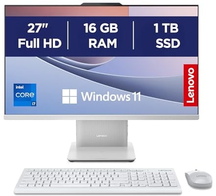 Lenovo IdeaCentre AIO i Gen 9 - Ordenador de Sobremesa 27 FHD (Intel Core i7-13620H, 16 GB RAM, 1 TB SSD, Intel UHD Graphics, Wi-Fi 6, Win11 Home) Incluye Teclado QWERTY Español y Ratón - Gris Nube