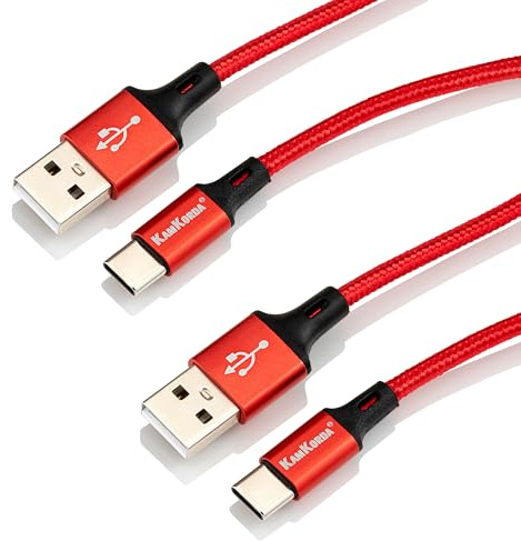 USB C Charger Cable 2M, Type C Fast Charging Braided Cable, USB A to USB C Cable, Compatible with iPhone 15, Samsung Galaxy, Huawei, Google Pixel, Switch, Red, 2 Pack