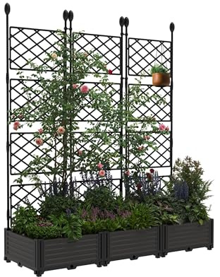 Garvee Lot de 3 bacs surélevés avec treillis métallique – Jardinière verticale robuste pour plantes grimpantes, légumes, fleurs – Écran d’intimité balcon, terrasse, jardin – Cadre renforcé – 126x160cm