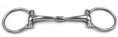 ES0244 Gebiss Westerngebiss West Snaffle D-Ring D-Trense Doppelt Gebrochen mit anatomischem Mittelzylinder für unabhängige Zügelhilfen Zungenfreiheit aus Edelstahl Gebissstärke 14 mm (13.5 cm)