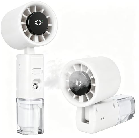 Handheld Fan,Mini Portable Hand Held Fan with Water Mist Spray ,Rechargeable Personal Fan with 5 Speeds Lightweight Small Desk Fan Desktop Cooling Fans for Indoor, School, Travel, Camping (White)