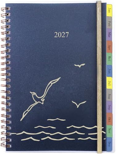 Kalender 2027 A5 Deutsch, Wochenplaner/Terminplaner Ringbuch mit Tabs, 2 Seiten 1 Woche Buchkalender Jan-Dez 2027, Passwort, Notizen, Spiralbindung & Innentasche, Für Büro, Schule, Familien & Studium