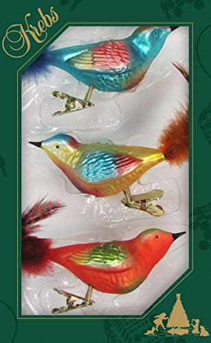 Dekohelden24 Lauschaer Christbaumschmuck - 3er Set Fantasy Vögel auf Clip, Moderne Farben, ca. 15 cm