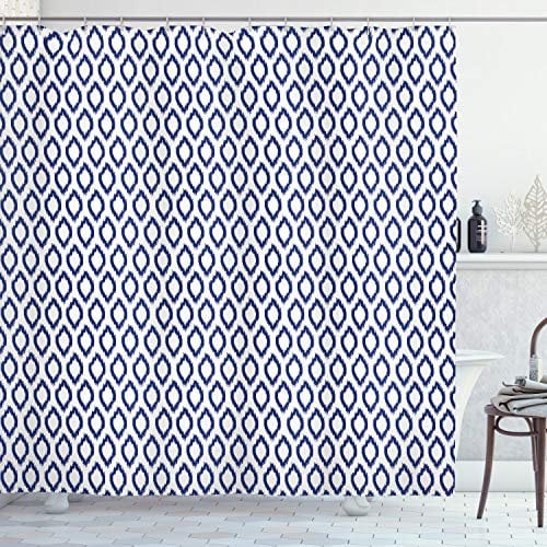 ABAKUHAUS Ikat Duschvorhang, Östliche Blaue Verzierung, mit 12 Ringe Set Stielvoll Modern, 175x200 cm, Königsblau Weiß