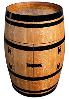 Temesso Weinfass als Weinregal Weinschrank Bar - rund, 225 Liter, geölt und Schwarze Ringe (Ohne Tischplatte)
