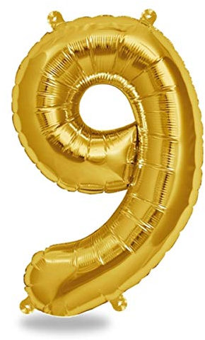 FUNXGO® Folienballon Zahl 9 Gold - Riesenzahl Ballon ca.100 cm - fliegt mit Helium - 9 geburtstag luftballon - Deko zum Geburtstage, Party, Hochzeiten - Ballon 9 Gold