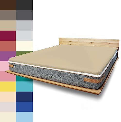 JONA SLEEP Topper-Bezug (200x200 cm) Beige, Topper Spannbettlaken Boxspringbett aus Baumwolle - Öko Tex - Topper Spannbetttuch für einfaches Beziehen (Cappuccino, 200 x 200 cm)