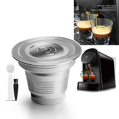 i Cafilas à Café à Capsules Acier inoxydable Compatible for L'OR Barista LM8012/60 Rechargeable Coffee Capsule,Metal réutilisable Café Capsules, Measuring Spoon + Brush (1 Pods,1 Scoop)