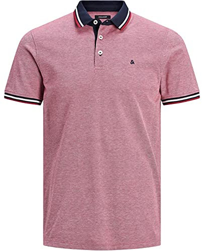 Jack and Jones Mens Tipped Pique Slim Fit Polo Shirt Rio Red XS