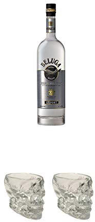 Beluga Noble Russischer Vodka 1,0 Liter + Crystal Head Totenkopf aus Glas 1 Stück 29 ml + Crystal Head Totenkopf aus Glas 1 Stück 29 ml