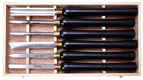 HSS Lathe Chisels Set, Anti-Rust Wood Turning Accessories Woodturning Tools, 6 Pcs Wood Turning Chisel Set with Wood Case for Professionals or Hobbyist Wood Working