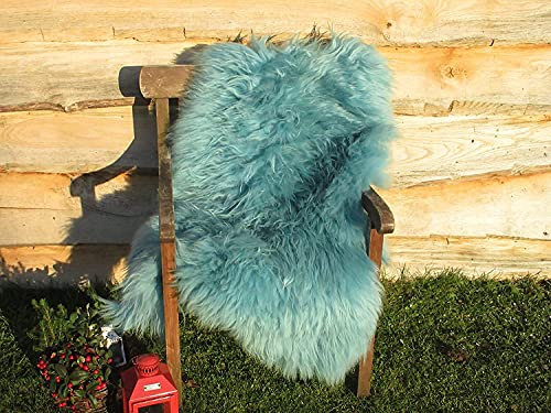 Felltrade Merino Schaffell Lammfell echtes Fell in tollen Farben 130-140 cm ökologische Gerbung (türkis 2)