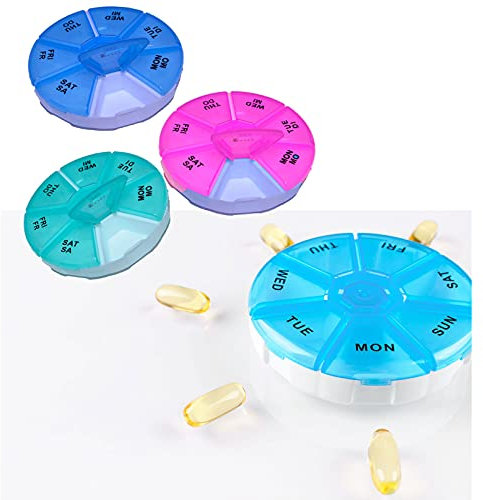 all-around24 Pillendose klein Rund 7 Tage Medikamentenbox 7 Fächer Tablettenbox Pillendosen Tabletten Wochenbox (1x Blau)