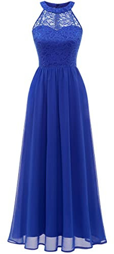Wedtrend Robe Cocktail Mariage Dentelle Mousseline Elegant Epaule Nue Col Rond pour Ceremonie Mariage Soiree WT0201 RoyalBlue M