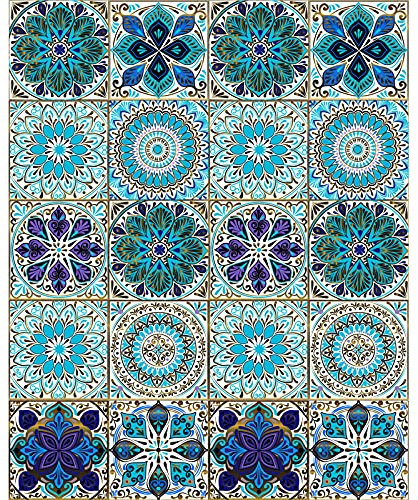 20PCS Mandala Style Decorative Tile Stickers, Giyiprpi Peel and Stick Removable Tiles Wallcovering, Moroccan Wall Floor Tile Backsplash Waterproof Kitchen Bathroom Furniture Staircase Home Decor(106)