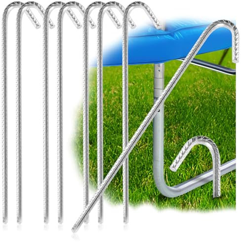 COM-FOUR® 8X Anclajes de Suelo XL de Acero Macizo, Forma de J 40 cm, Ø 1 cm - Anclajes de Suelo galvanizados para Tiendas de campaña, pabellones, Castillos hinchables, Camas elásticas
