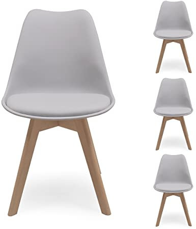 Homely - Pack de 4 sillas de Comedor o Cocina de diseño nórdico Day, Asiento de Polipropileno y Patas de Madera de Haya, Color Gris Claro