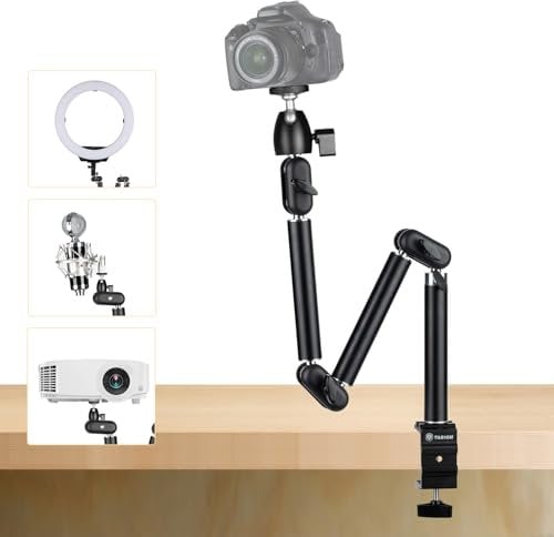 TARION Overhead Stativ Kamera Tischstativ Klemmstativ Flexibel Gelenkarm Tisch Halterung mit 3/8'' Gewinde und 3/8'' auf 1/4'' Schrauben Adapter für DSLR Kameras Ringlicht Projektor (M)