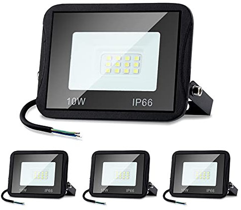 Lospitch 4er 10W SMD LED Aussenstrahler, Strahler Fluter IP66 Flutlicht Scheinwerfer Warmweiß 3000K, Außenleuchte für Garage, Sportplatz