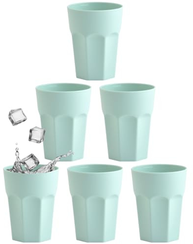 Engelland - 6 x Plastikbecher, Trinkbecher, Mintgrün, Pastellfarben, 250 ml, mit Eichstrich, bruchfest, stapelbar, Mehrweg, Kunststoff, BPA-frei, wiederverwendbar, Party-Becher, Trink-Glas