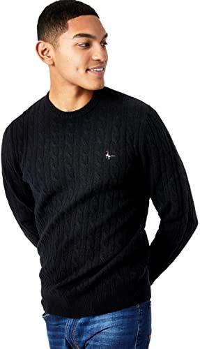 Jack Wills Mens Marlow Merino Wool Cable Knit Sweater Black L
