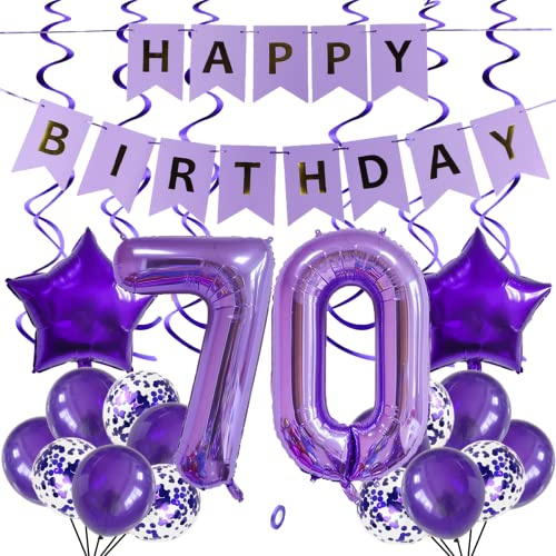 SNOWZAN Luftballons 70. Geburtstag Dekoration Lila 32 Zoll Riesen Zahlen Ballons,Latex Folienballons 25 Stück