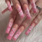 Gradient Press on Nails,24PCS Glossy Long Pink False Nails Heart Fake Nails Full Cover Design Nails Tips for Women Daily Decoration