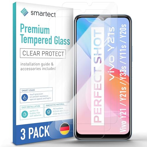 smartect Schutzglas [3 Stück, Klar] kompatibel mit Vivo Y21 / Y21s / Y33s / Y11s / Y20s, HD Schutzfolie Anti-Kratzer, Blasenfrei, 9H Härte, 0.3 mm Ultra-klar, Ultrabeständig